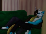 anthro black_body black_clothing blue_body blue_fur blush clothing cuddling duo fur love male male/male tail mythology kixt naetaru villdyr canid canine dragon fox mammal mythological_creature mythological_scalie scalie 4:3