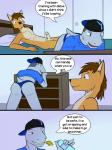 2017 3:4 5_fingers anthro backwards_baseball_cap backwards_hat balls baseball_cap bed black_nose blue_clothing blue_eyes blue_topwear blue_underwear brown_body brown_eyes brown_fur brown_hair bulge butt canid canine canis clothed clothing comic condom coyote detailed_background dialogue duo english_text erection eye_contact feet fingers fish foreskin fur furniture fuze genitals grey_body grey_skin hair half-closed_eyes hat headgear headwear hi_res ian_dela_cruz inside looking_at_another lying male male/male mammal marine mond_reyes narrowed_eyes nipples nude open_mouth penis pillow retracted_foreskin sexual_barrier_device shark shirt skimpy speech_bubble spread_legs spreading standing teeth texnatsu text thong toes tongue topless topwear underwear
