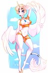 anthro blue_eyes breasts clothed clothing eyebrows eyelashes female horn midriff navel smile wings pacevanrign mythology equid equine mammal mythological_creature mythological_equine winged_unicorn 2022 digital_media_(artwork) hi_res