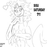 2_horns abs anthro big_hair claws female feral hair heart_symbol horn looking_at_viewer male messy_hair muscular muscular_female muscular_male slim small_waist solo standing text harpseal disney raya_and_the_last_dragon sisu_(ratld) 1:1 absurd_res english_text hi_res monochrome