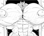 abs anthro big_muscles big_pecs doorframe fangs huge_muscles huge_pecs hyper hyper_muscles hyper_pecs male muscular muscular_anthro muscular_male nipples nude pecs sharp_teeth smile solo teeth fierglief canid canine mammal 2018 absurd_res hi_res monochrome