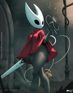 anthro biped black_body breasts clothed clothing featureless_crotch female fingers holding_melee_weapon holding_object holding_sword holding_weapon hornet's_needle melee_weapon monotone_body no_pupils red_clothing solo standing sword thick_thighs three-quarter_view weapon white_head rilex_lenov hollow_knight:_silksong hollow_knight_(franchise) team_cherry hornet_(hollow_knight) arthropod hi_res