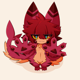 4_fingers 4_toes anthro arm_markings arm_tuft blue_pupils claws crotch_tuft cute_fangs eye_through_hair eyebrow_through_hair eyebrows facial_markings facial_tuft fangs feet fin finger_claws fingers fluffy fluffy_tail fur fur_markings gills glistening glistening_body hair head_fin head_markings leg_markings looking_at_viewer male markings multicolored_eyes orange_body orange_eyes orange_fur pawpads pointy_ears pupils red_body red_eyes red_fin red_fur red_hair red_pawpads shark_tail shoulder_tuft simple_background smile smiling_at_viewer solo striped_ears tail tail_markings tail_tuft teeth toe_claws toes translucent translucent_hair tuft white_background yellow_sclera gaogomon gaogomon_(oc) aquatic fish furred_kobold furred_scalie furred_shark kobold scalie shark 1:1 2025 absurd_res hi_res
