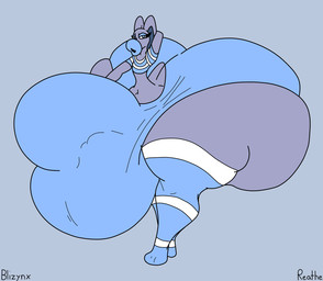 anthro balls big_balls big_bulge big_butt big_penis blue_clothing blue_crop_top blue_eyes blue_eyeshadow blue_footwear blue_inner_ear blue_legwear blue_nose blue_panties blue_shirt blue_socks blue_thigh_highs blue_thigh_socks blue_topwear blue_underwear bulge butt clothed clothing crop_top eyelashes eyeshadow femboy footwear genitals grey_background grey_body grey_ears hand_behind_head hand_on_bulge hand_on_own_bulge huge_balls huge_bulge huge_butt huge_penis huge_thighs hyper hyper_balls hyper_bulge hyper_butt hyper_genitalia hyper_lips hyper_penis hyper_thighs legwear lips looking_at_viewer makeup male navel panties pattern_clothing pattern_crop_top pattern_legwear pattern_socks pattern_thigh_highs pattern_thigh_socks penis shirt simple_background socks solo text thick_lips thick_thighs thigh_highs thigh_socks three-quarter_view tight_clothing topwear underwear white_clothing white_crop_top white_footwear white_legwear white_socks white_thigh_highs white_thigh_socks white_topwear blizynx reathe ethan_(reathe) lagomorph leporid mammal rabbit 2026 artist_name colored digital_media_(artwork) flat_colors hi_res
