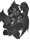 absurd_res animal_humanoid animal_legs ankle_tuft arm_tuft big_breasts bikini black_body black_fur black_hair black_sclera breasts canid canid_demon canid_humanoid canine canine_humanoid chimera cinko claws cleavage clothed clothing crossed_legs dark_body dark_skin demon felid felid_humanoid female finger_claws fluffy fur grey_body grey_skin greyscale grin hair hellhound hellhound_(mge) hi_res hindpaw humanoid inner_ear_fluff iranian_mythology leg_tuft long_hair looking_at_viewer mammal mammal_humanoid manticore manticore_(mge) manticore_humanoid membrane_(anatomy) membranous_wings middle_eastern_mythology midriff monochrome monotone_hair monster_girl_(genre) monster_girl_encyclopedia mythological_canine mythological_creature mythology neck_tuft pawpads paws pupils simple_background sitting slit_pupils smile smug solo spiked_tail spikes spikes_(anatomy) swimwear tail tail_mouth toe_claws tuft unusual_anatomy unusual_tail white_background wing_claws wings wrist_tuft