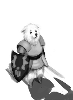 ambiguous_gender anthro armor imminent_death knife melee_weapon sad shadow shield simple_background solo sword weapon white_background csp499 undertale undertale_(series) chara_(undertale) lesser_dog canid canine canis domestic_dog mammal monochrome