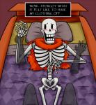 bed blush bone duo first_person_view furniture male not_furry on_bed racecar_bed skeleton skull solo_focus teeth text translucent translucent_body krixata undertale undertale_(series) papyrus_(undertale) animated_skeleton undead english_text lol_comments