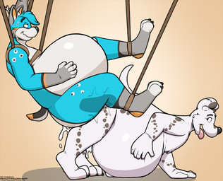 belly belly_expansion belly_inflation belly_rub big_belly bodily_fluids cum expansion feet genital_fluids inflation internal male male/male navel orgasm outie_navel paws restraints rope sex toes cudacore pascal_(cudacore) canid canine canis dalmatian domestic_dog hybrid mammal hi_res