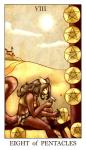anthro bench black_hair breasts brown_body brown_fur building card card_template chisel cleavage clothed clothing cloud domestic_cat eight_of_pentacles_(tarot) felid feline felis female feralise fortune_telling fur hair hammer mammal minor_arcana occult_symbol outside pentacle pentacles_(tarot) ronya solo sun symbol tarot tarot_card tools white_body white_fur