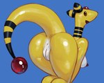 anthro anus biped blue_background breasts brown_eyes butt female genitals nipples pussy simple_background solo white_body yellow_body had_my_way nintendo pokemon ampharos generation_2_pokemon pokemon_(species) 5:4