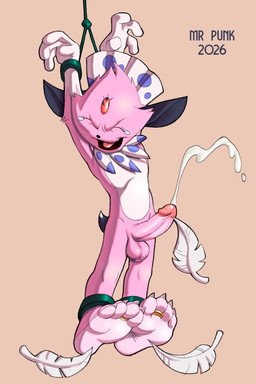 4_fingers 4_toes anthro balls bdsm bodily_fluids bound claws countershade_feet countershading cuff_(restraint) cum cumshot digit_ring ejaculation erection expressions feathers feet fingers fur genital_fluids genitals handcuffs humanoid_feet humanoid_genitalia humanoid_penis jewelry laugh male metal_cuffs nude open_mouth paws penis pink_body pink_fur pink_soles plantigrade pokemorph purple_eyes restraints ring scrotum_flap simple_background soles solo tail tears tickle_torture tickling toe_claws toe_ring toes two_tone_feet two_tone_paws wrinkled_feet wrinkles mrpunkmorph nintendo pokemon fan_character kerolink generation_4_pokemon pokemon_(species) weavile absurd_res colored digital_media_(artwork) full-length_portrait hi_res portrait shaded