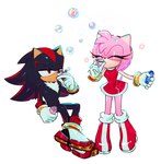 anthro black_body black_fur bodily_fluids bubble clothing duo female fur gloves handwear male narrow_hips pink_body pink_fur red_eyes simple_background sweat tail thin_calves thin_legs thin_thighs white_background hhhh_0103 sega sonic_the_hedgehog_(series) amy_rose shadow_the_hedgehog eulipotyphlan hedgehog mammal hi_res