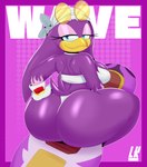 anthro bandanna beak big_breasts big_butt blue_eyes breasts butt clothed clothing curvy_figure extreme_gear eyewear female glasses gloves hand_on_butt handwear kerchief looking_at_viewer looking_back simple_background sitting smile solo sunglasses text thick_thighs lobokosmico sega sonic_riders sonic_the_hedgehog_(series) wave_the_swallow avian bird hirundinid oscine passerine swallow_(bird) 2022 absurd_res digital_media_(artwork) hi_res