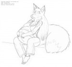 anthro belly big_belly bracelet breasts clothing female jewelry pregnant shirt solo tank_top topwear anonymousfox leokitsune nancy canid canine fox mammal monochrome