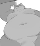 anthro belly flaccid fupa generation_1_pokemon genitals hi_res kabedon khunowen3 looking_at_viewer looking_down low-angle_view male monochrome moobs navel nintendo nipples nude overweight penis penis_base pokemon pokemon_(species) snorlax solo