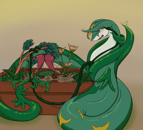 2_penises animal_genitalia blush bodily_fluids erection feral feral_peeing flower genital_fluids genital_slit genitals gradient_background green_body male male_feral male_peeing multi_genitalia multi_penis multicolored_body peeing penis plant plant_pot red_eyes serpentine simple_background solo urine urine_pool urine_stream watersports white_body yellow_body valrionwrites nintendo pokemon generation_5_pokemon pokemon_(species) serperior 2025 digital_media_(artwork) hi_res