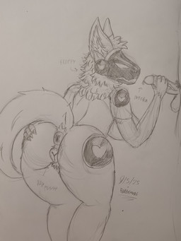 animal_genitalia animal_vulva anthro anus big_butt bodily_fluids breasts butt canine_genitalia canine_vulva duo female fluffy fluffy_tail genital_fluids genitals handjob machine male male/female penile penis precum presenting presenting_hindquarters protogen_visor pubes puffy_anus sex solo_focus tail text vulva boobfan06 protogen 2025 absurd_res dated graphite_(artwork) hi_res signature sketch traditional_media_(artwork)