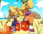 anthro blonde_hair bound clothed clothing crate female green_eyes hair male orange_body sleeping tnt_crate bennypaan activision crash_bandicoot_(series) coco_bandicoot crash_bandicoot tawna_bandicoot bandicoot mammal marsupial absurd_res hi_res