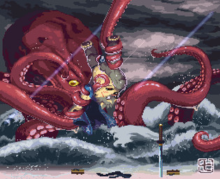 anthro asian_clothing blush captured clothing duo east_asian_clothing embarrassed fundoshi imminent_rape imminent_sex imminent_tentacle_rape japanese_clothing kimono male melee_weapon scar sprite_art sword tentacles underwear undressing weapon nanadragon4 lifewonders tokyo_afterschool_summoners moritaka_(tas) aquatic canid canine canis cephalopod coleoid domestic_dog mammal mollusk octopodiform octopus digital_media_(artwork) pixel_(artwork)