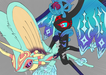 anal anal_penetration anthro antlers biped black_body black_sclera blush blush_lines chest_tuft countershading crystal digitigrade dipstick_tail duo eye_contact fluffy fluffy_tail fur genitals grey_background handjob handjob_while_penetrating head_wings horn huge_wings leg_glider_position looking_at_another looking_at_partner male male/male markings mouthless multicolored_body multicolored_eyes multicolored_fur neck_tuft one_leg_up orange_body orange_fur penetration penile penile_penetration penis penis_in_ass pink_eyes pink_penis pupils questionable_consent raised_leg restrained_arms restrained_legs sex simple_background spiked_tail spikes spikes_(anatomy) star_eyes tail tail_markings tan_body tan_fur tapering_penis teal_body teal_eyes teal_fur teal_sclera text thrusting tuft unusual_eyes unusual_wing_placement wings ahab_null kirby_(series) nintendo fecto_elfilis genwel_meteonelfilis alien chinchilla chinchillid mammal rodent starling_(kirby) 2025 absurd_res digital_drawing_(artwork) digital_media_(artwork) hi_res japanese_text brother_(lore) incest_(lore) sibling_(lore)