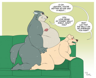 anal anal_penetration anthro anthro_on_anthro anthro_penetrated anthro_penetrating anthro_penetrating_anthro belly belly_on_back big_belly blush bodily_fluids butt dialogue doggystyle duo eyes_closed facial_scar feet floppy_ears fluffy fluffy_tail from_behind_position furniture hand_on_butt larger_male looking_pleasured male male/male male_penetrated male_penetrating male_penetrating_male moobs nipples nude open_mouth overweight overweight_male penetration penile penile_penetration scar sex size_difference smaller_male sofa speech_bubble sweat tail teeth text thick_thighs tongue weight_difference weight_gain duly_noted beastars jack_(beastars) legoshi_(beastars) bird_dog canid canine canis domestic_dog hunting_dog labrador mammal retriever wolf english_text hi_res