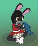 anthro blahaj clean_diaper clothed clothing diaper dress female footwear footwear_only hi_res ikea lagomorph leporid mammal mostly_nude padded padded_(artist) rabbit sitting socks socks_only solo wearing_diaper young