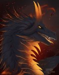 ambiguous_gender fangs feral grey_body grey_scales long_neck open_mouth orange_body orange_scales orange_sclera orange_tongue pupils scales sharp_teeth side_view simple_background slit_pupils solo teeth text tongue tongue_out yellow_eyes santanahoffman mythology dragon mythological_creature mythological_scalie scalie 2025 artist_name dated hi_res