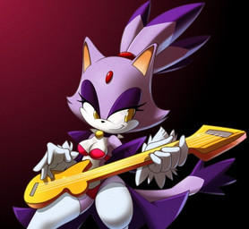 amber_eyes anthro bra breasts cleavage clothed clothing electric_guitar female gradient_background guitar hair half-closed_eyes jacket legwear musical_instrument narrowed_eyes panties playing_guitar playing_music plucked_string_instrument ponytail purple_body purple_hair simple_background solo stockings string_instrument tail thigh_highs topwear underwear nancher sega sonic_the_hedgehog_(series) blaze_the_cat domestic_cat felid feline felis mammal