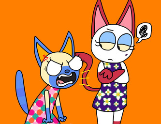 angry argument cross-popping_vein duo emanata female frustration_cloud fur open_mouth speech_bubble tail yelling_at_another crazoticmadness animal_crossing nintendo mitzi_(animal_crossing) olivia_(animal_crossing) domestic_cat felid feline felis mammal digital_media_(artwork)