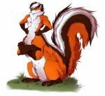 crossed_arms fur grass male plant red_body red_fur solo agropuer nietofox canid canid_taur canine canine_taur fox fox_taur hybrid mammal mammal_taur mephitid mephitid_taur skunk skunk_taur taur