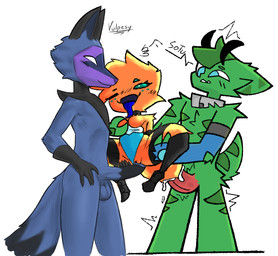 anthro arthropod_abdomen arthropod_abdomen_penetration blue_body blue_fur bodily_fluids choker cum cum_inside female fur genital_fluids green_body green_fur grinding group jewelry male male/female mask necklace orange_body orange_fur penetration size_difference trio deadzephyr4114 sotu vulpesy dawn_(deadzephyr4114) soto_(sotu) alien arachnid arthropod canid canine fox lumari mammal spider