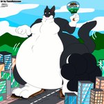 anthro belly big_butt butt city city_background city_crushing city_destruction extreme_size_difference feet foot_fetish foot_focus footprint macro male overweight overweight_anthro overweight_male pawpads pawprint paws size_difference solo conditional_dnp thaismotosuwa domestic_cat felid feline felis mammal 1:1 2020 absurd_res hi_res