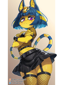 alternative_fashion anthro bottomwear bra breast_squish breasts clothing crop_top crossed_arms female fishnet_clothing fishnet_legwear fishnet_topwear frown garter_straps goth legwear shirt simple_background skirt solo squish tail thigh_highs topwear underwear gm_laz animal_crossing nintendo ankha_(animal_crossing) domestic_cat felid feline felis mammal 3:4 hi_res