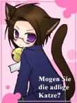 blush brown_hair clothed clothing eyewear glasses hair looking_back male purple_eyes solo tail text oniyuri hetalia austria_(hetalia) animal_humanoid cat_humanoid felid felid_humanoid feline feline_humanoid humanoid mammal mammal_humanoid 3:4 german_text translated