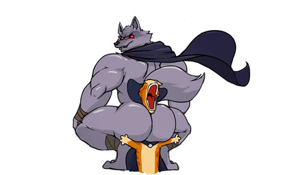 anthro asphyxiation between_buttocks big_butt big_muscles butt butt_focus cape clothing crouching duo fur grey_body grey_butt grey_fur hat headgear headwear humor larger_male looking_back male muscular muscular_anthro muscular_male open_mouth orange_body orange_fur parody red_eyes sharp_teeth simple_background size_difference smaller_male spread_legs spreading teeth tongue trapped_in_butt white_background koratkat broly_culo dreamworks puss_in_boots_(franchise) death_(puss_in_boots) puss_in_boots_(dreamworks) canid canine canis domestic_cat felid feline felis mammal wolf 2023 hi_res meme