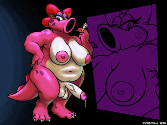 anthro areola balls belly big_areola big_belly bow_accessory claws countershading eyelashes finger_claws gem genitals gesture gynomorph hand_gesture hand_on_hip intersex looking_at_viewer mostly_nude_anthro mostly_nude_gynomorph navel obese obese_anthro obese_gynomorph obese_intersex overweight overweight_anthro overweight_gynomorph overweight_intersex penis pink_body pointing pointing_at_self ring_(jewelry) saggy_balls siphon_(anatomy) solo tail thick_thighs toe_claws vein veiny_penis cosmikizone mario_bros nintendo birdo_(character) birdo scalie 2025 4:3 hi_res trans_(lore) trans_woman_(lore)