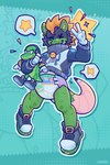 alphagatorz_(diaper) anthro biped black_sclera clean_diaper clothed clothing diaper electricity_symbol fur gesture green_body green_eyes green_fur hand_gesture male multicolored_body multicolored_fur one_eye_closed plushie simple_background solo star_symbol toony v_sign wearing_diaper wink spacefluuuf abuniverse alphagatorz sega sonic_the_hedgehog_(series) tevin mammal 2025 digital_media_(artwork) hi_res
