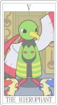 ambiguous_gender barefoot black_eyes card card_template feathered_wings feathers feet feral fortune_telling fur group long_ears major_arcana nude red_body red_feathers roman_numeral size_difference standing tarot tarot_card the_hierophant_(tarot) trio white_body white_feathers wings yellow_body yellow_fur miji nintendo pokemon generation_2_pokemon generation_3_pokemon minun plusle pokemon_(species) unown_! unown_(pokemon) unown_? xatu