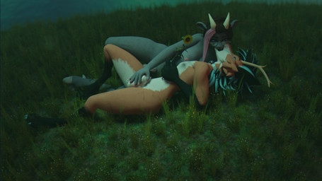 anthro ball_grab balls duo femboy flower french_kissing genitals grass gynomorph gynomorph/male horn intersex intersex/male kissing male outside penis plant romantic sunflower wings sanythefox rose_(rosethegoat) sany_van_fox bovid caprine goat lagomorph mammal wolpertinger 16:9 3d_(artwork) 4k absurd_res digital_media_(artwork) hi_res widescreen