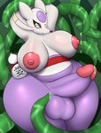 anthro areola balls big_breasts blush breasts erection fan_character generation_5_pokemon genitals gourd_bottle gynomorph hi_res huge_breasts intersex lei_(pandashorts) looking_back mienshao nintendo nipples nude pandashorts penis pokemon pokemon_(species) slightly_chubby solo tentacles thick_thighs wide_hips