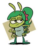 4_arms 4_hands antennae_(anatomy) feet female green_antennae green_arms green_body green_feet green_hair green_hands green_skin hair hands_on_hips mouth_closed multi_arm multi_hand multi_limb ponytail shadow simple_background solo standing unimpressed white_background frimpys best_bugs_forever pebbledash_stinkwell arthropod insect stink_bug 2020 digital_media_(artwork) english_description hi_res signature