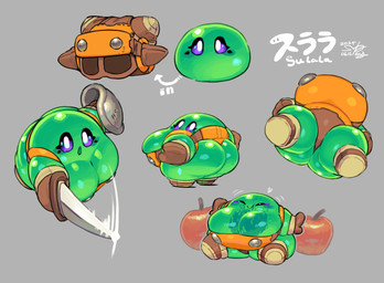apple big_breasts big_butt biped breasts butt clothed clothing female food fruit glistening green_body holding_object holding_weapon looking_at_viewer melee_weapon not_furry nude open_mouth plant shield simple_background slime smile solo sword text thick_thighs weapon wide_hips keyhat_tk10 goo_creature waddling_head 2025 dated digital_media_(artwork) hi_res signature