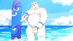 anthro balls belly big_belly blush cloud detailed_background erection genitals humanoid_genitalia humanoid_hands humanoid_penis kemono male moobs nipples outside overweight overweight_male penis solo surfboard water white_body morino8484 bear mammal polar_bear ursine 16:9 2022 absurd_res hi_res widescreen