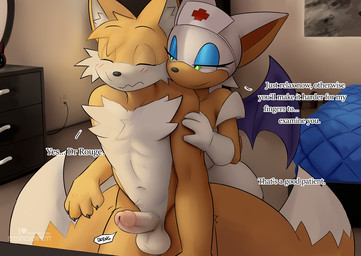 2_tails animal_ears anthro balls big_breasts biped blue_eyes breasts clothed clothed_anthro clothed_female clothing detailed_background dialogue duo eyelashes female female_anthro fur genitals gloves hair handwear inner_ear_fluff inside male male/female male_anthro male_focus multi_tail multicolored_body multicolored_fur nude nude_anthro nude_male nurse penis standing tail text thick_thighs tuft two_tone_body two_tone_fur white_body white_clothing white_fur white_gloves white_hair white_handwear wings yellow_body yellow_fur ozoneserpent sega sonic_the_hedgehog_(series) miles_prower rouge_the_bat bat canid canine fox mammal 2025 english_text