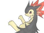 ambiguous_gender claws feral fire looking_back open_mouth paws simple_background sitting solo white_background shin_(artist) nintendo pokemon generation_2_pokemon pokemon_(species) typhlosion 4:3