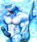 abs anthro big_muscles chain erection furgonomics furry-specific_piercing genitals male muscular muscular_anthro muscular_male pecs penis piercing sea solo vein water dynafurryart fish marine shark