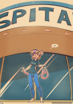 amputated_tail amputee anthro bandaged_stump clothed clothing disability ear_piercing female hospital missing_tail open_mouth piercing severed_body_part severed_tail simple_background solo speech_bubble standing tail text ratcha skye_(ratcha) mammal mouse murid murine rodent comic english_text hi_res