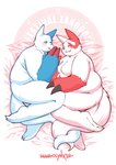 belly blue_body blue_fur blush butt duo fur hug kemono overweight red_body red_fur tail text white_body white_fur mangolynx nintendo pokemon pokemon-specific_day zangoose_day generation_3_pokemon mammal pokemon_(species) shiny_pokemon zangoose 2020 english_text hi_res