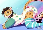 all_fours anthro ass_up clean_diaper clothed clothing diaper diaper_under_clothing legwear looking_at_viewer male onesie side_view smile solo thigh_highs wearing_diaper steelshark felid jaguar mammal pantherine hi_res