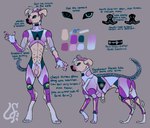 5_fingers animal_genitalia anthro balls biped claws color_swatch feral fingers floppy_ears genitals machine male paws quadruped sheath solo tail text feelferal canid canine canis domestic_dog mammal robot 2024 absurd_res english_text hi_res model_sheet